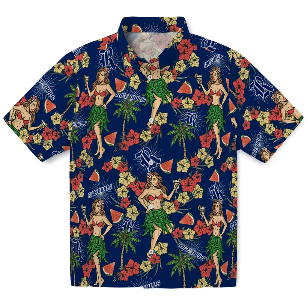 Rice Owls Hawaiian Shirt - Hawaiian Girls Design | Hula Hawaiian Shirts