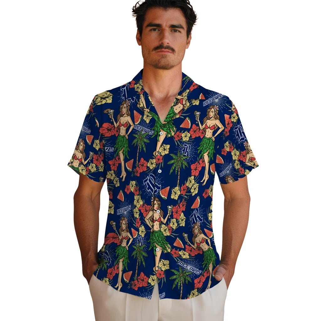 Rice Owls Hawaiian Shirt - Hawaiian Girls Design | Hula Hawaiian Shirts