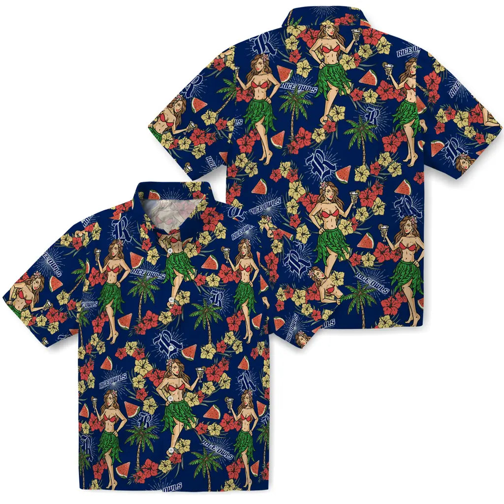 Rice Owls Hawaiian Shirt - Hawaiian Girls Design | Hula Hawaiian Shirts