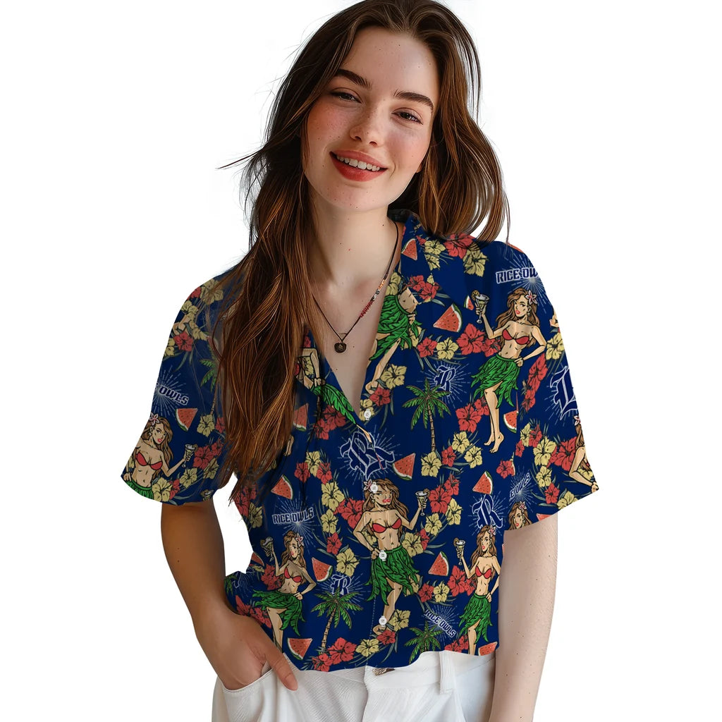 Rice Owls Hawaiian Shirt - Hawaiian Girls Design | Hula Hawaiian Shirts