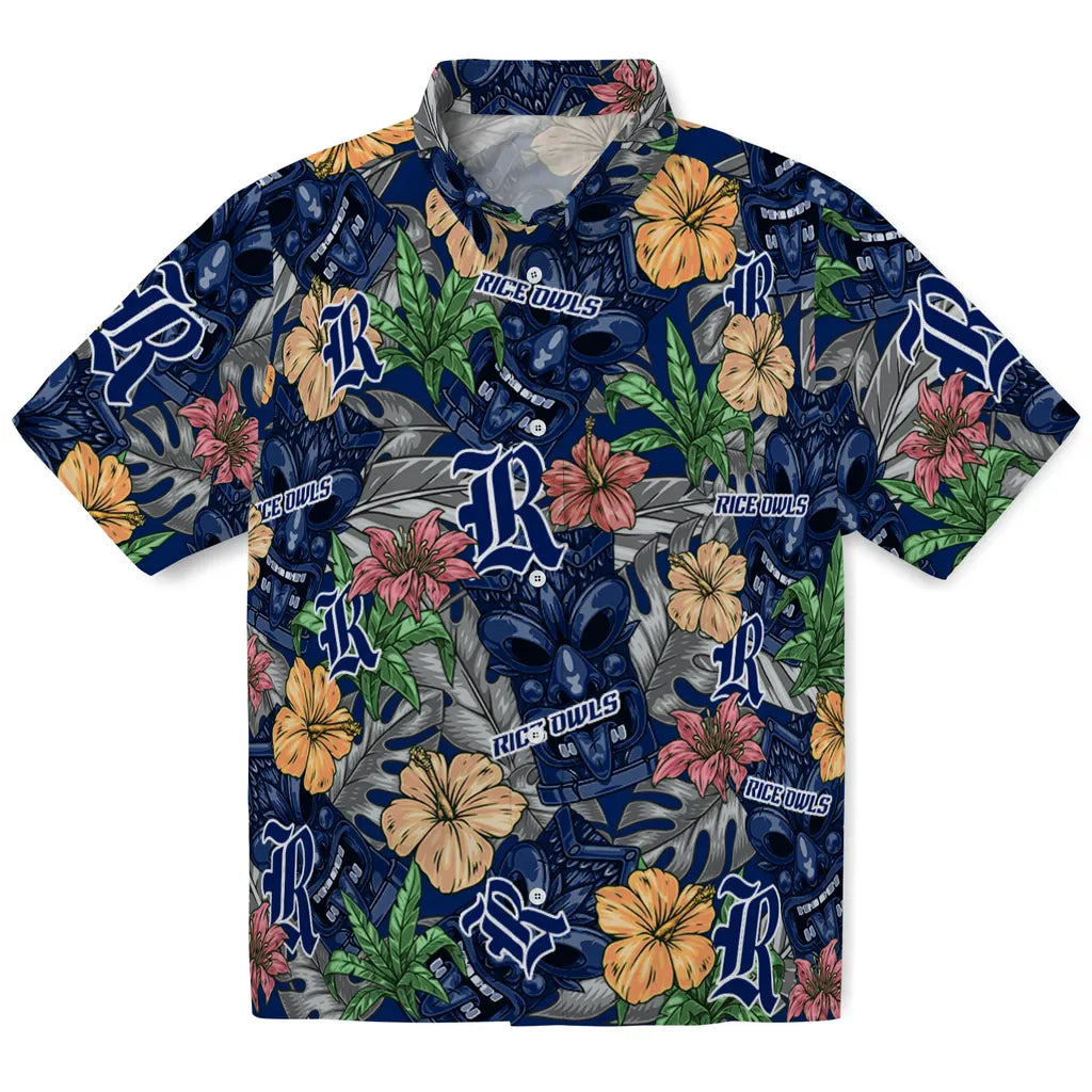 Rice Owls Hawaiian Shirt - Hibiscus Tiki Jungle | Hula Hawaiian Shirts