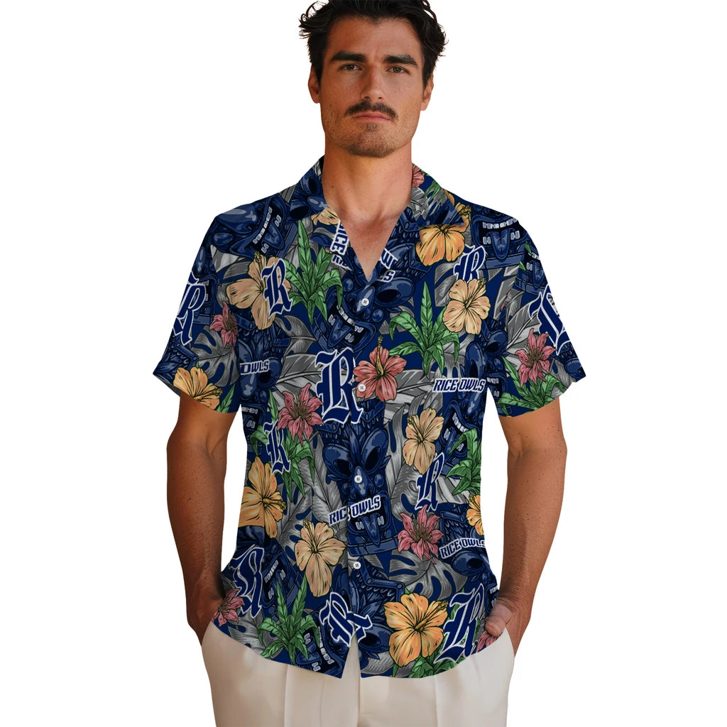Rice Owls Hawaiian Shirt - Hibiscus Tiki Jungle | Hula Hawaiian Shirts