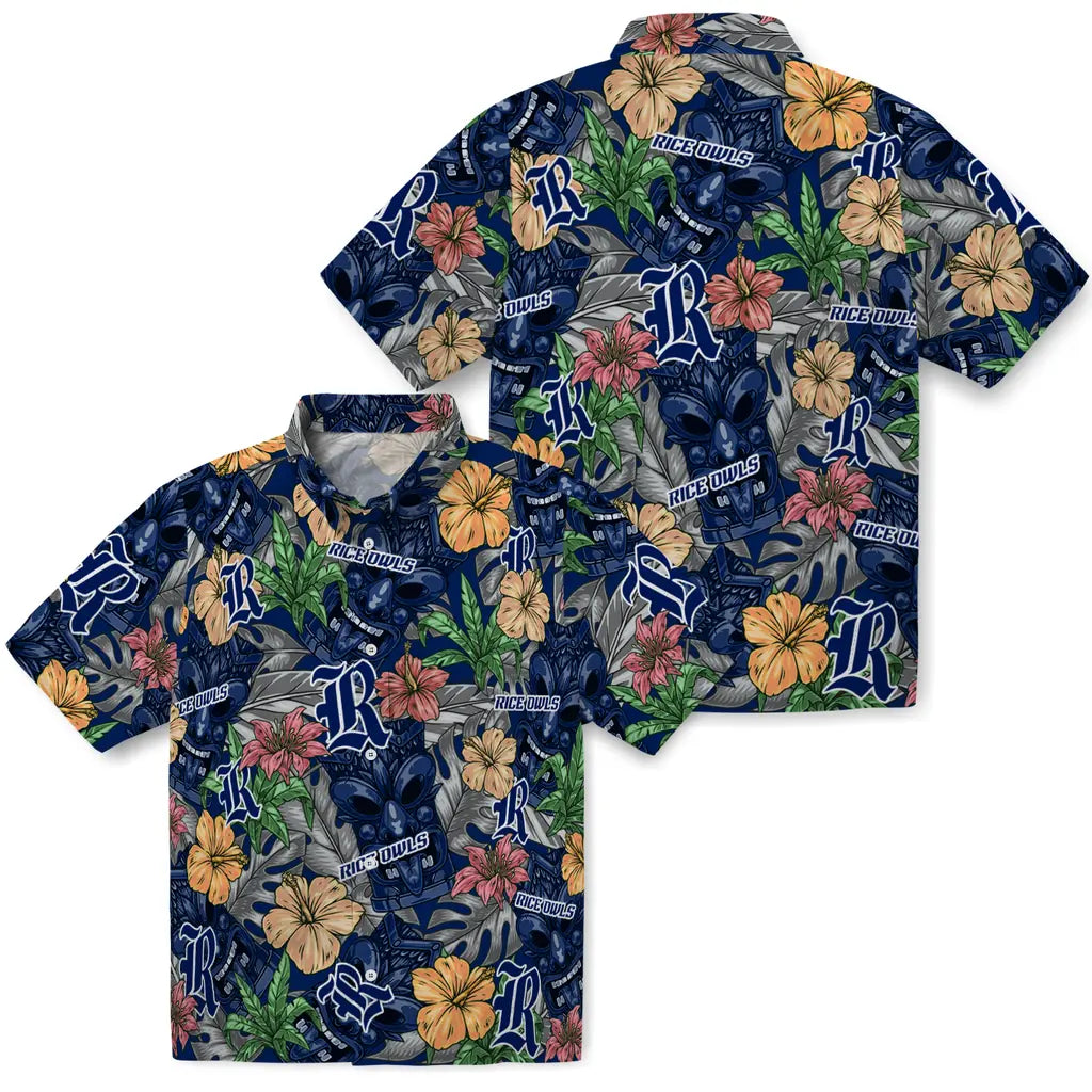 Rice Owls Hawaiian Shirt - Hibiscus Tiki Jungle | Hula Hawaiian Shirts