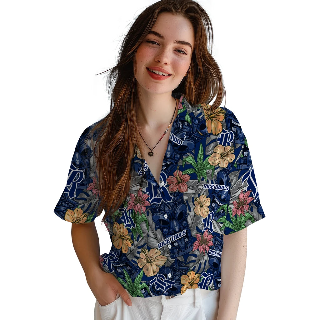 Rice Owls Hawaiian Shirt - Hibiscus Tiki Jungle | Hula Hawaiian Shirts