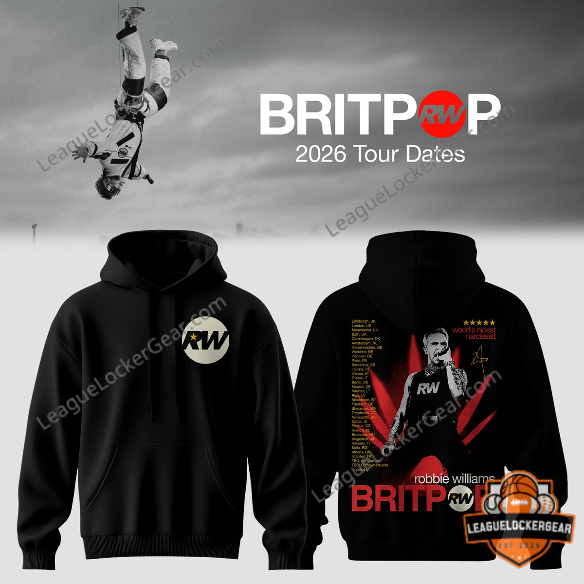 Robbie Williams BRITPOP 2026 Tour Dates Hoodie - LeagueLockerGear