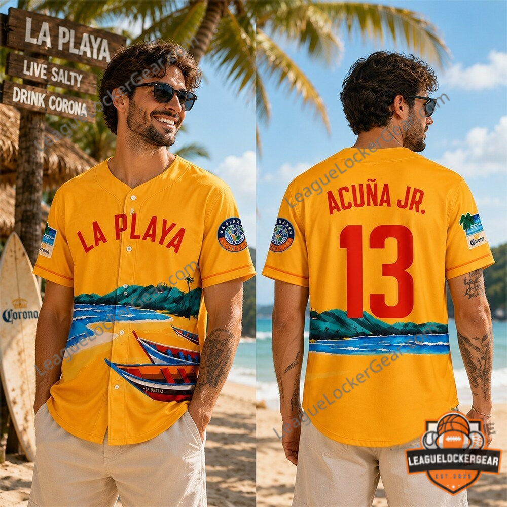MLB Beach Connect Series Ronald Acuna Jr La Playa Baseball Jersey - LeagueLockerGear