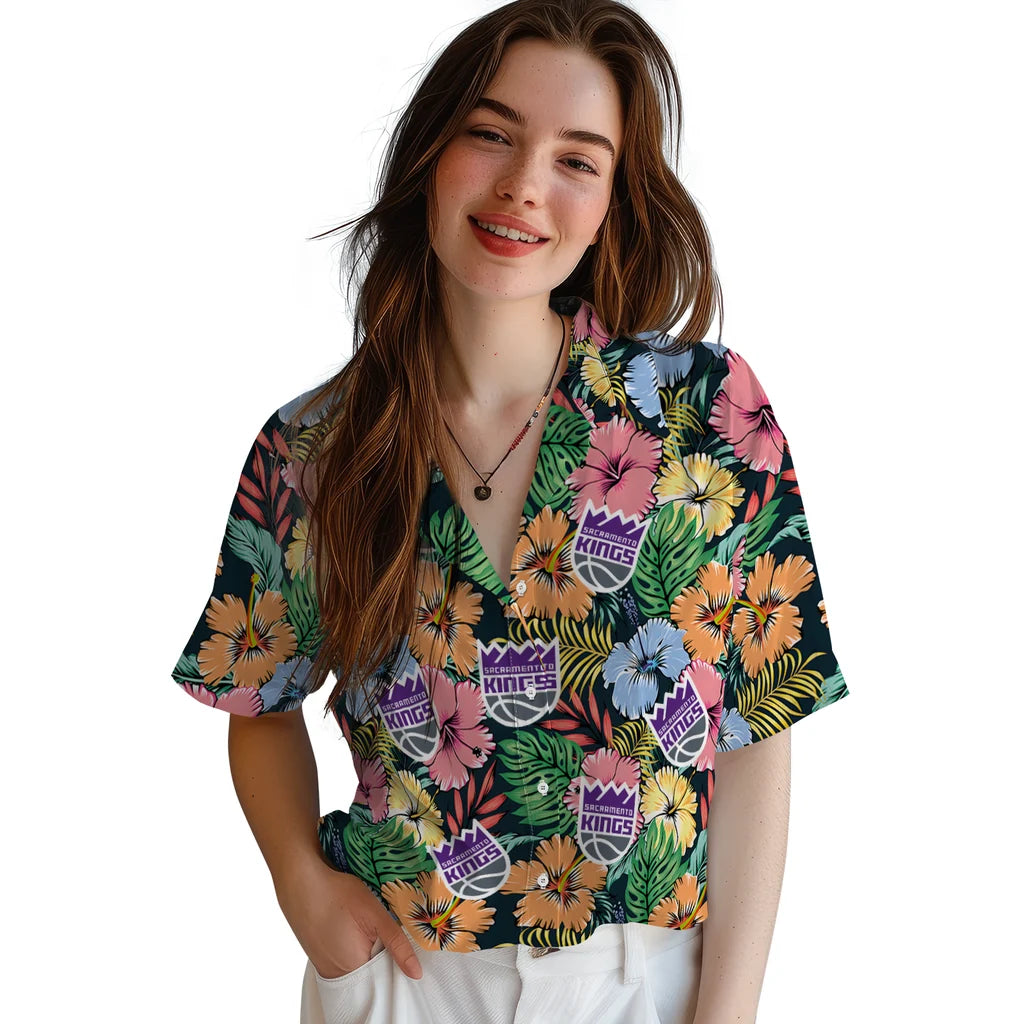 Sacramento Kings Hawaiian Shirt - Brilliant Hibiscus Garden | Hula Hawaiian Shirts