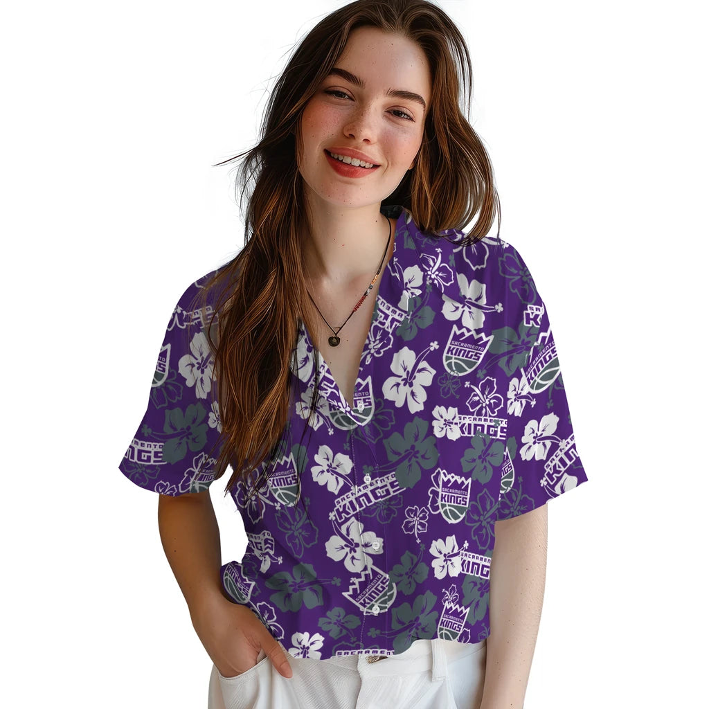 Sacramento Kings Hawaiian Shirt - Hibiscus Flower Design | Hula Hawaiian Shirts