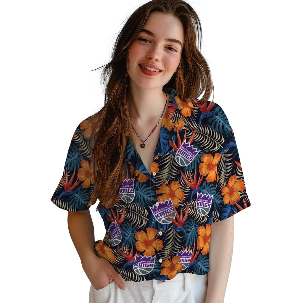 Sacramento Kings Hawaiian Shirt - Hibiscus Foliage | Hula Hawaiian Shirts