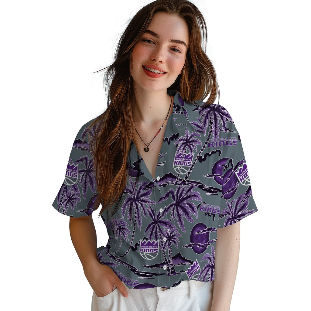 Sacramento Kings Hawaiian Shirt - Palm Sunset | Hula Hawaiian Shirts