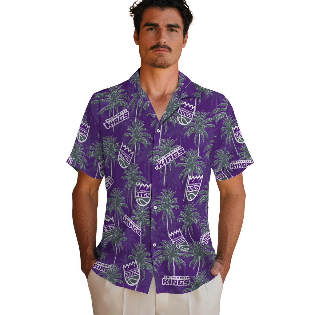 Sacramento Kings Hawaiian Shirt - Palm Tree Motif | Hula Hawaiian Shirts