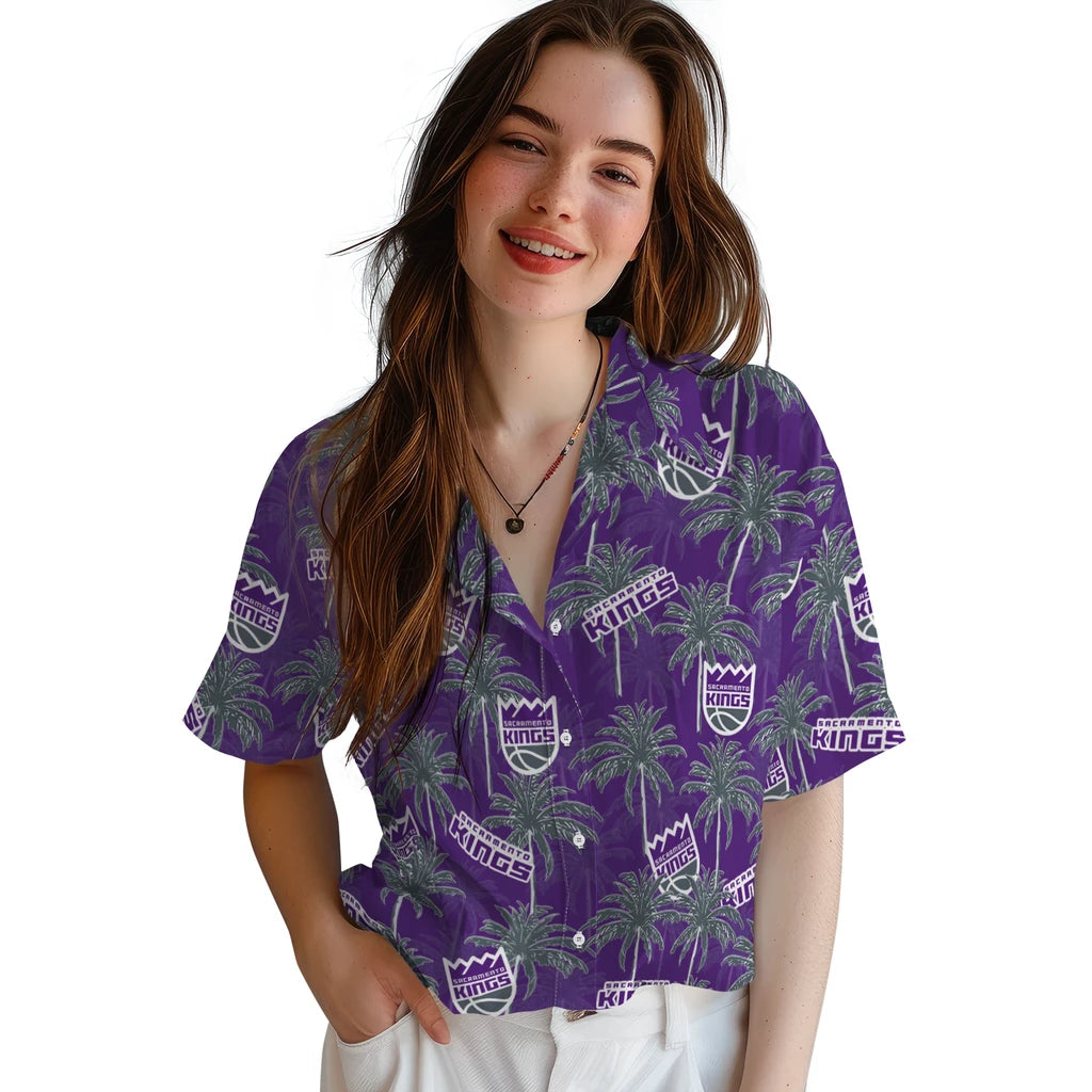 Sacramento Kings Hawaiian Shirt - Palm Tree Motif | Hula Hawaiian Shirts