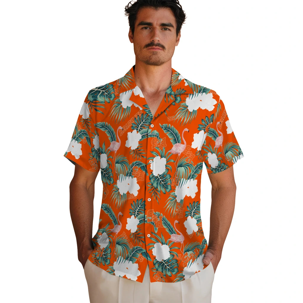 Sam Houston Bearkats Hawaiian Shirt - Flamingo and Hibiscus | Hula Hawaiian Shirts