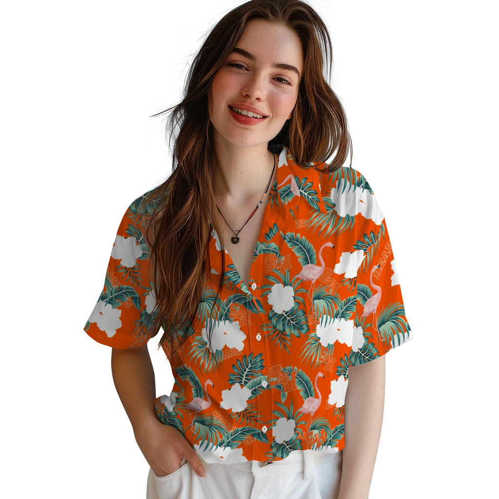 Sam Houston Bearkats Hawaiian Shirt - Flamingo and Hibiscus | Hula Hawaiian Shirts