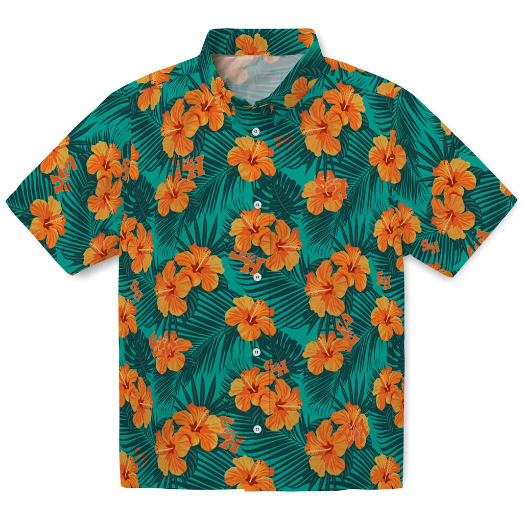 Sam Houston Bearkats Hawaiian Shirt - Hibiscus and Palm Leaves | Hula Hawaiian Shirts