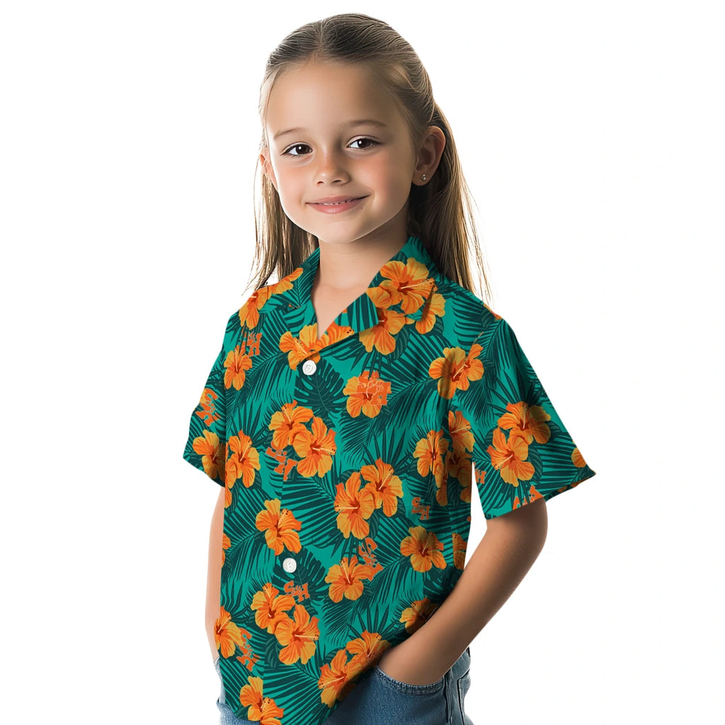 Sam Houston Bearkats Hawaiian Shirt - Hibiscus and Palm Leaves | Hula Hawaiian Shirts