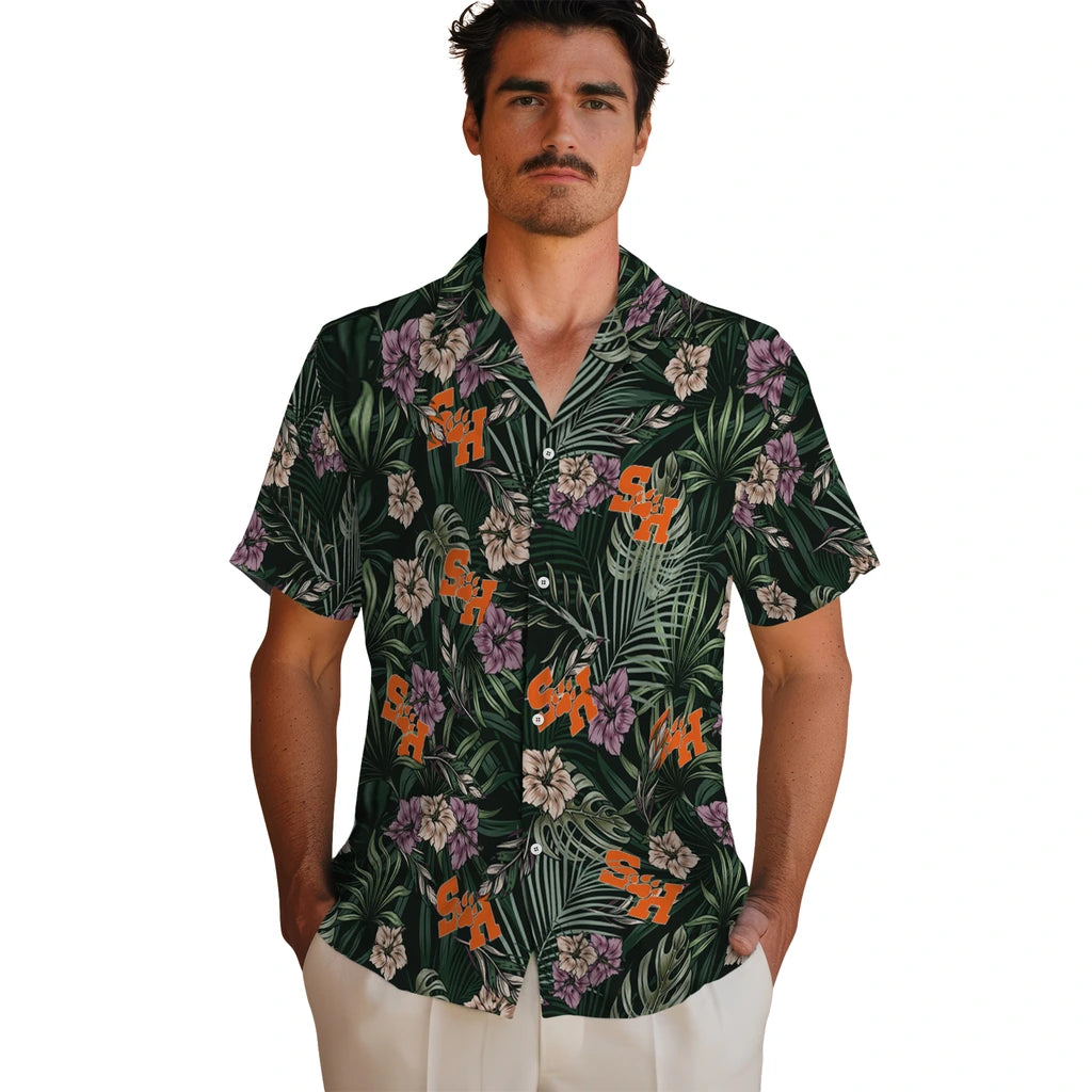 Sam Houston Bearkats Hawaiian Shirt - Hibiscus Leaves Pattern | Hula Hawaiian Shirts