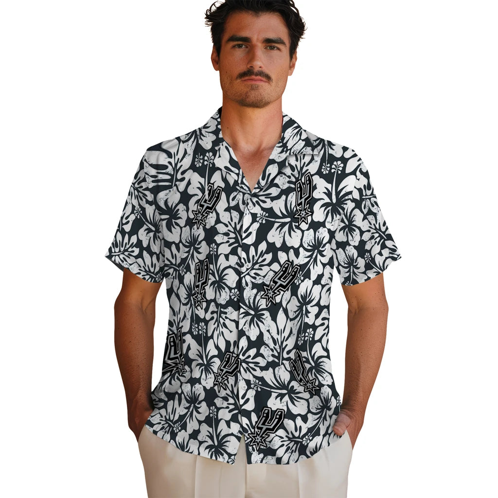 San Antonio Spurs Hawaiian Shirt - Hibiscus Motif | Hula Hawaiian Shirts