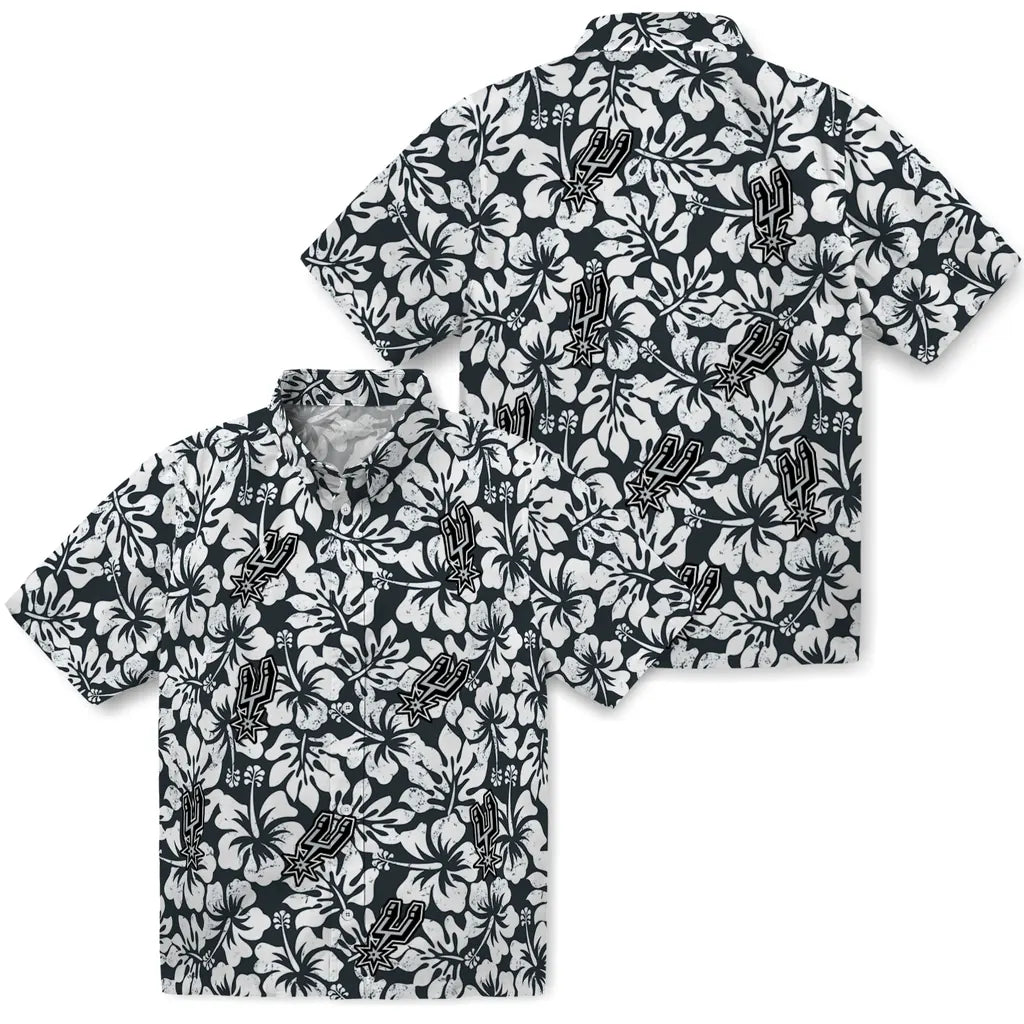 San Antonio Spurs Hawaiian Shirt - Hibiscus Motif | Hula Hawaiian Shirts