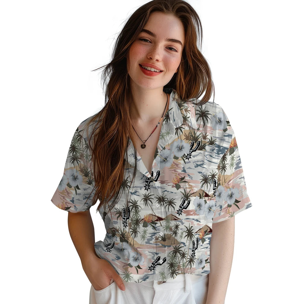 San Antonio Spurs Hawaiian Shirt - Hibiscus Seaside | Hula Hawaiian Shirts