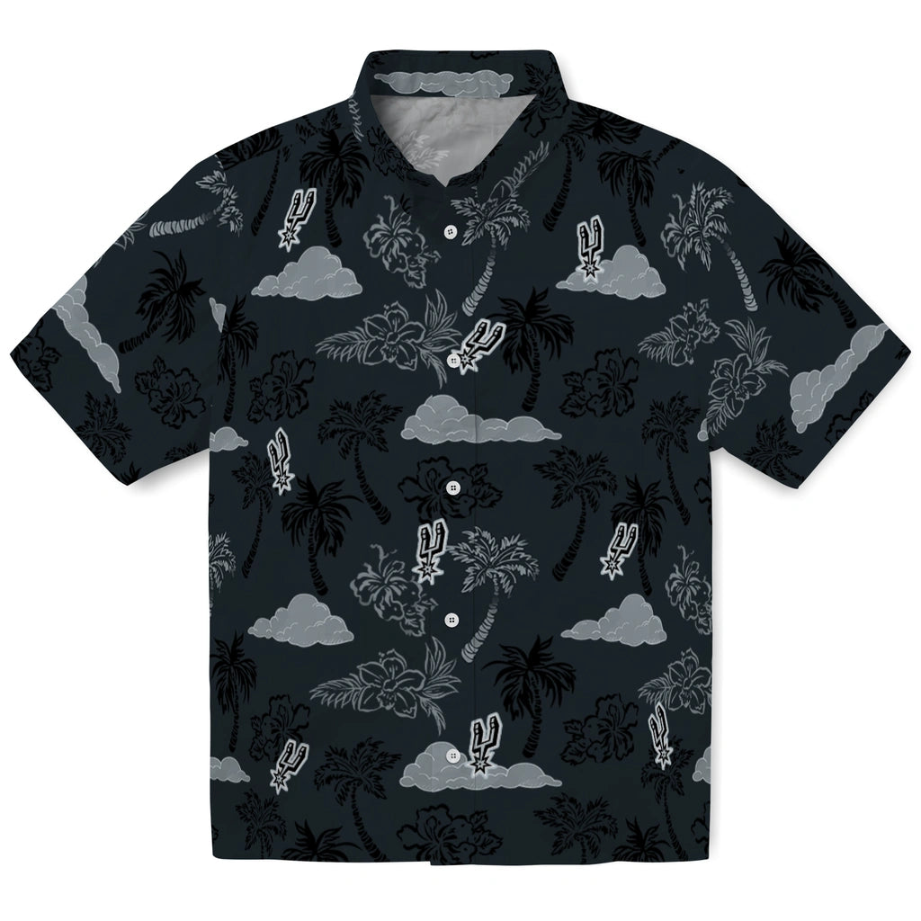 San Antonio Spurs Hawaiian Shirt - Palm And Clouds | Hula Hawaiian Shirts