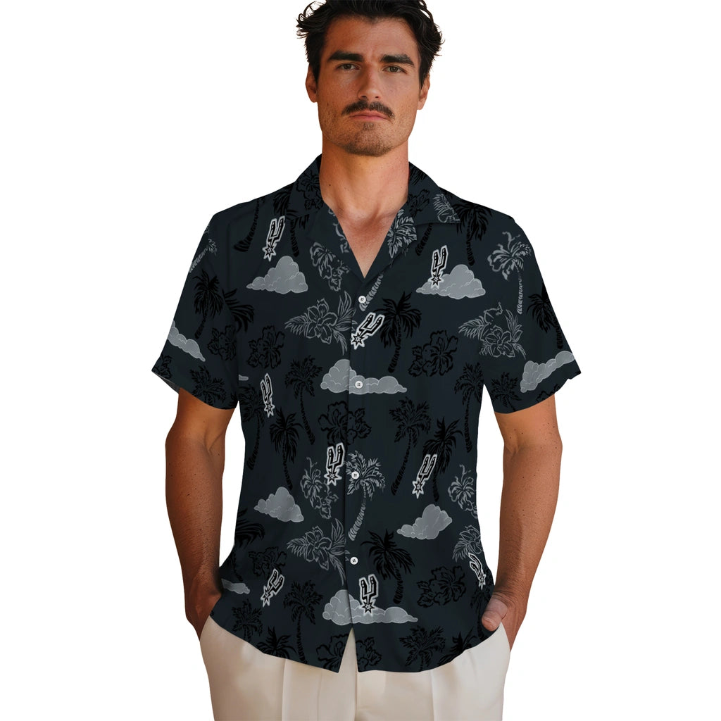 San Antonio Spurs Hawaiian Shirt - Palm And Clouds | Hula Hawaiian Shirts