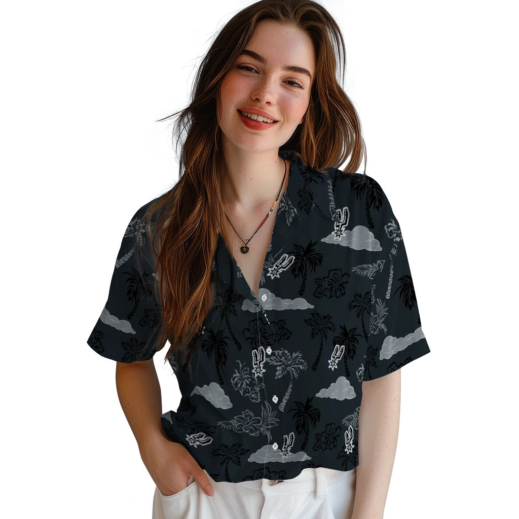San Antonio Spurs Hawaiian Shirt - Palm And Clouds | Hula Hawaiian Shirts