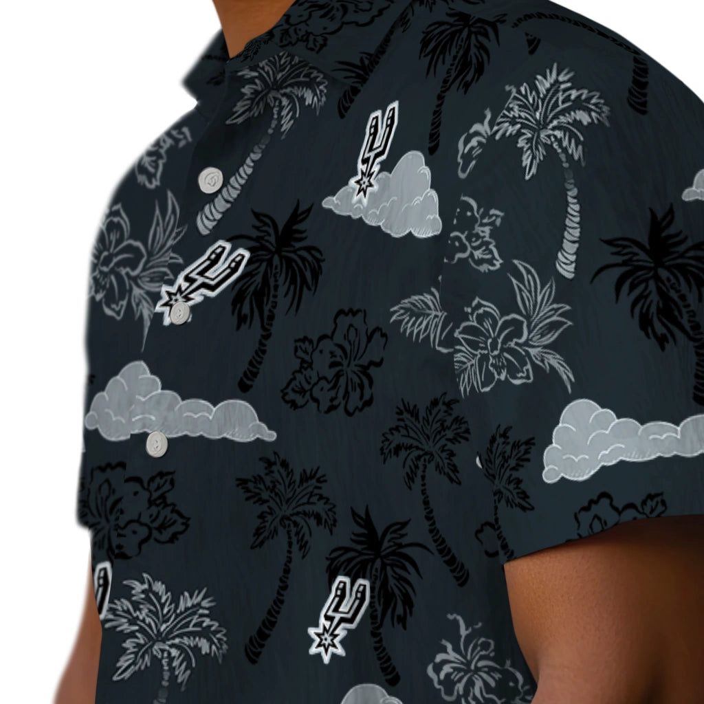 San Antonio Spurs Hawaiian Shirt - Palm And Clouds | Hula Hawaiian Shirts