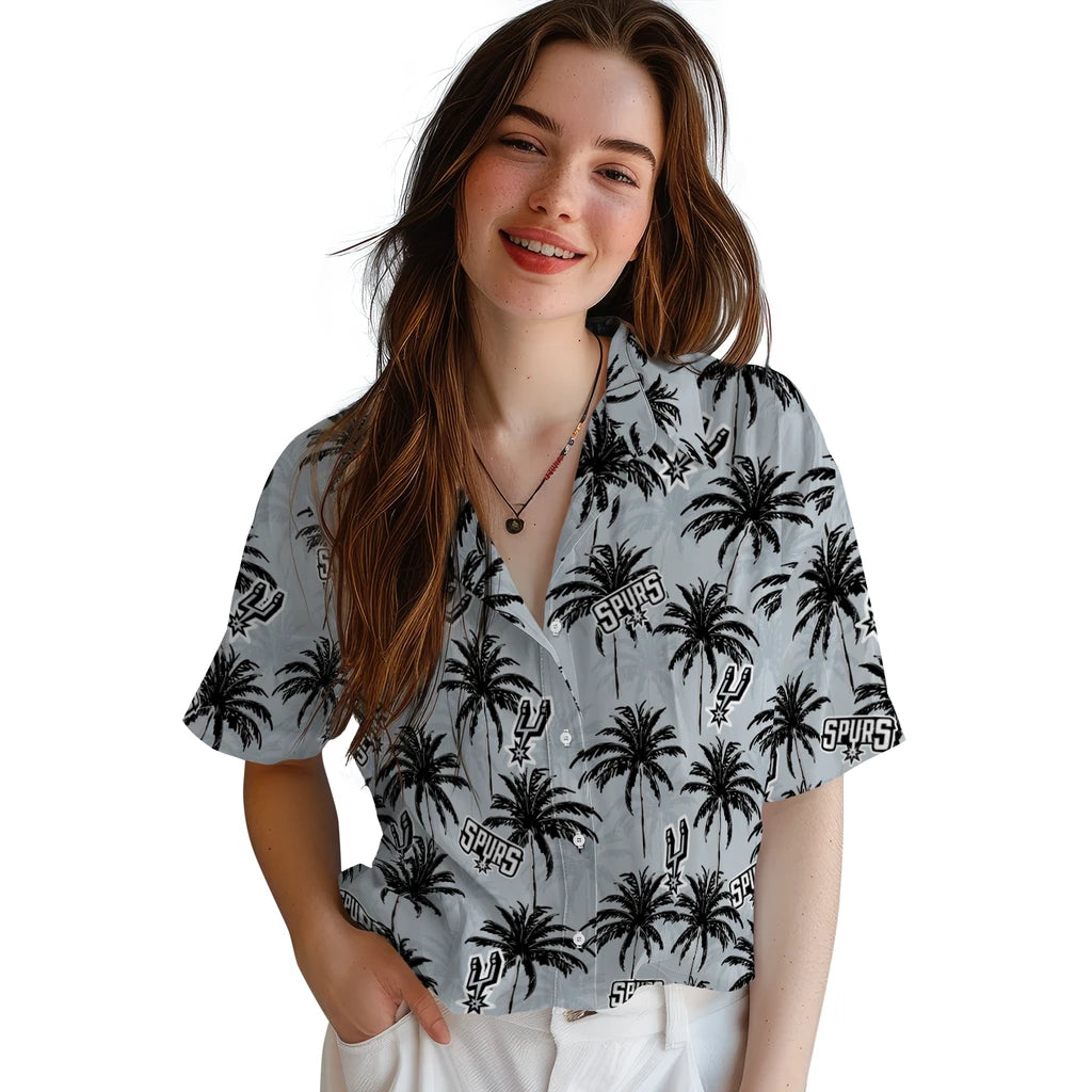 San Antonio Spurs Hawaiian Shirt - Palm Tree Motif | Hula Hawaiian Shirts