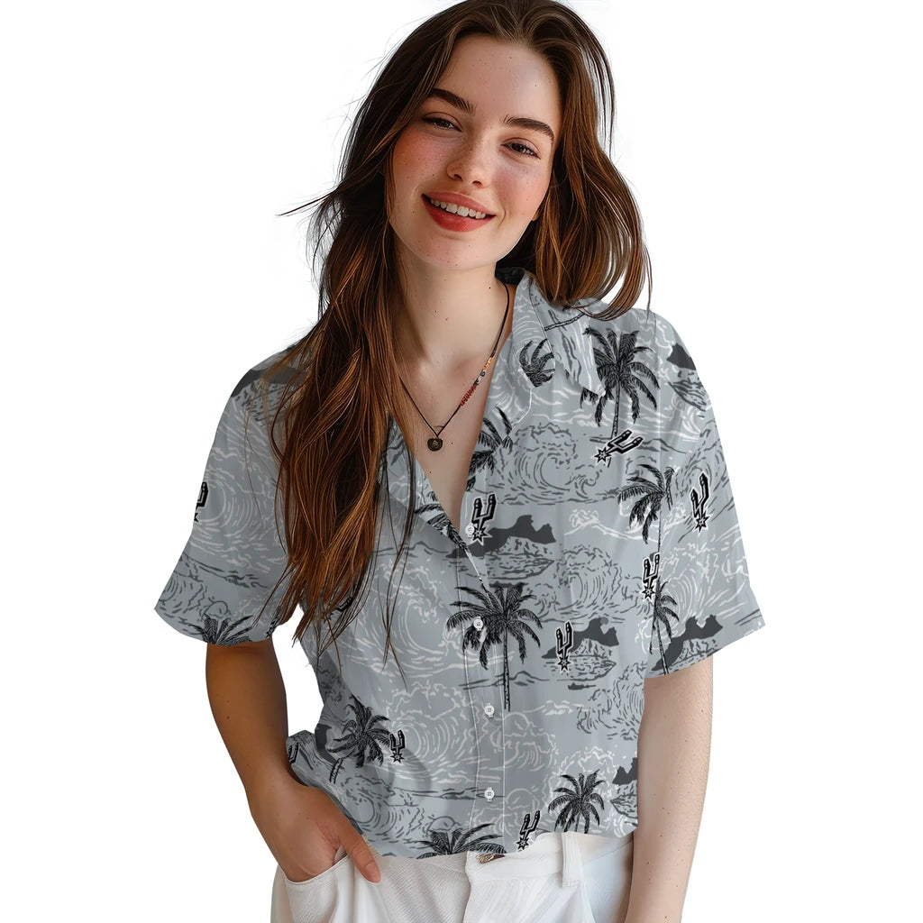 San Antonio Spurs Hawaiian Shirt - Wave Palm | Hula Hawaiian Shirts