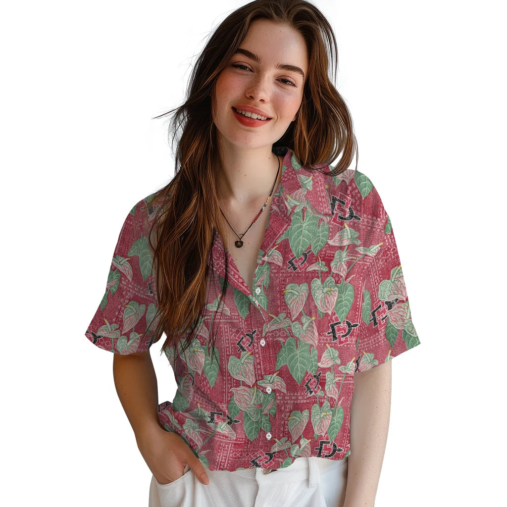 San Diego State Aztecs Hawaiian Shirt - Anthurium Overlay | Hula Hawaiian Shirts