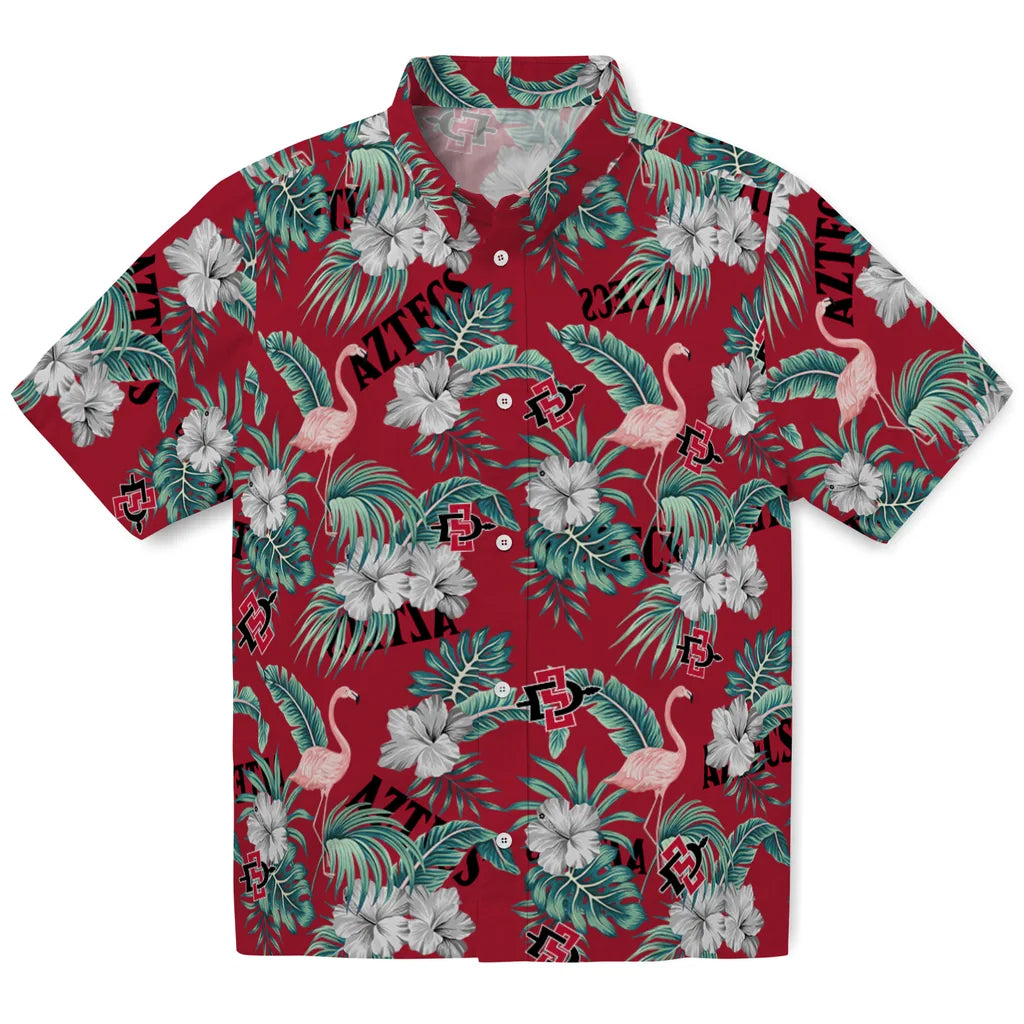 San Diego State Aztecs Hawaiian Shirt - Flamingo and Hibiscus | Hula Hawaiian Shirts