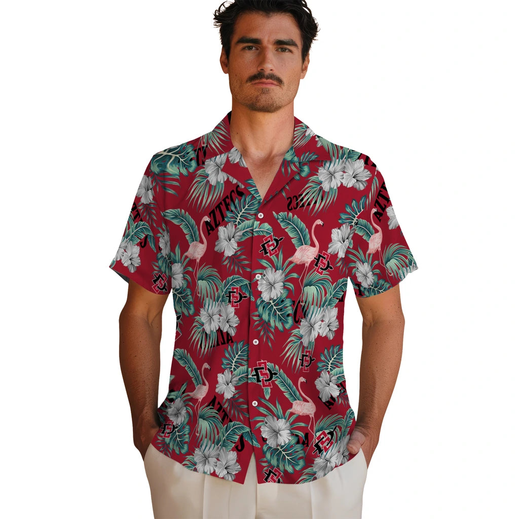 San Diego State Aztecs Hawaiian Shirt - Flamingo and Hibiscus | Hula Hawaiian Shirts