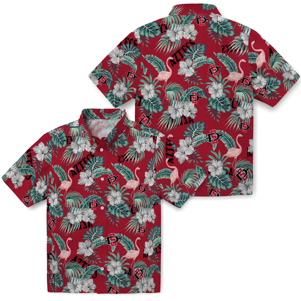 San Diego State Aztecs Hawaiian Shirt - Flamingo and Hibiscus | Hula Hawaiian Shirts