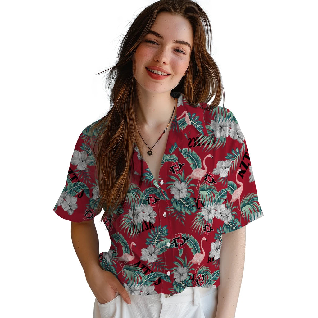 San Diego State Aztecs Hawaiian Shirt - Flamingo and Hibiscus | Hula Hawaiian Shirts