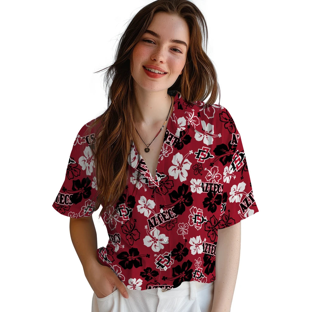 San Diego State Aztecs Hawaiian Shirt - Hibiscus Flower Design | Hula Hawaiian Shirts