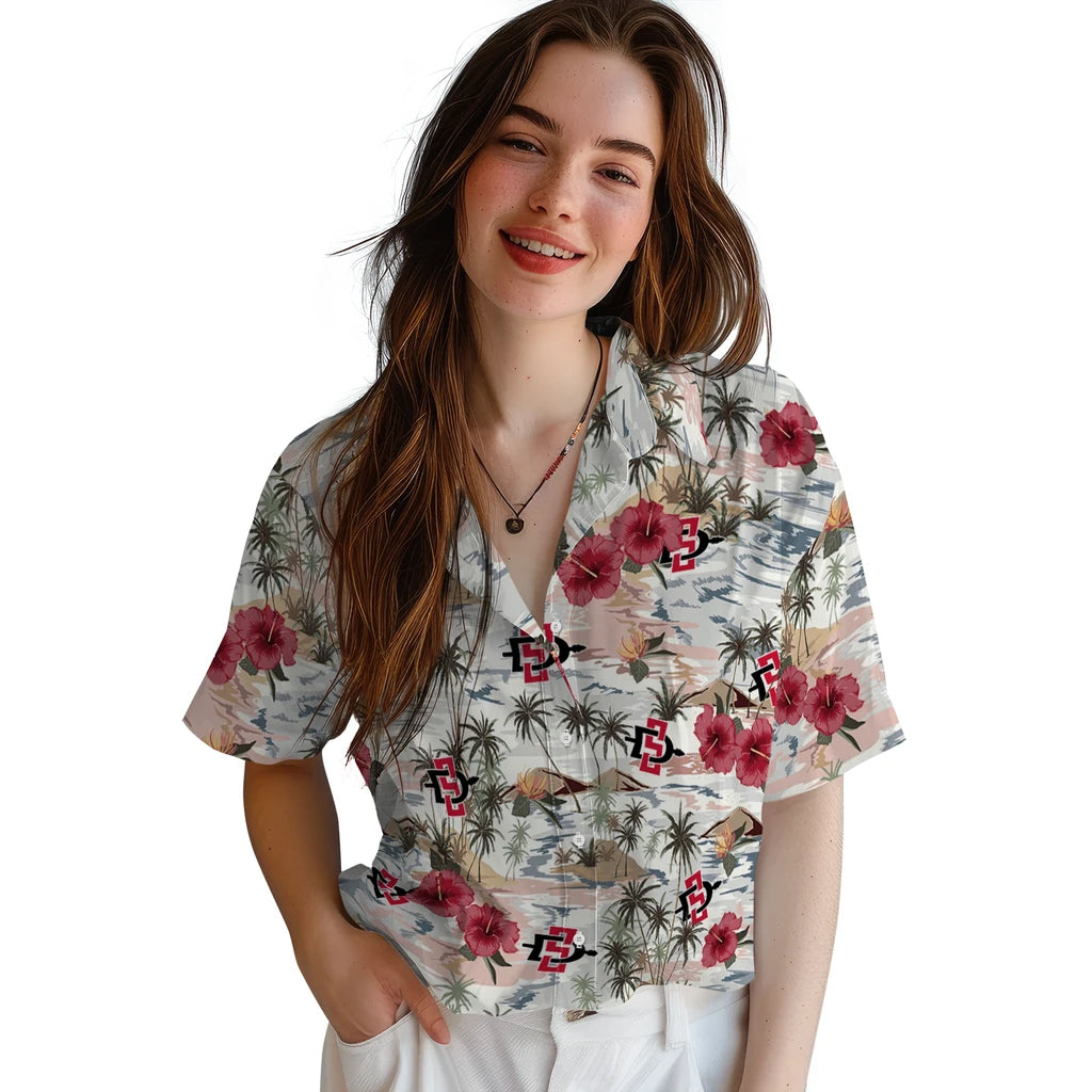 San Diego State Aztecs Hawaiian Shirt - Hibiscus Seaside | Hula Hawaiian Shirts
