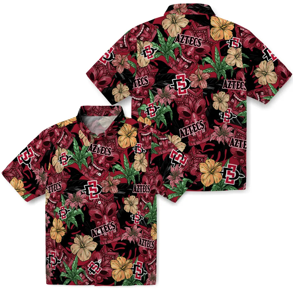 San Diego State Aztecs Hawaiian Shirt - Hibiscus Tiki Jungle | Hula Hawaiian Shirts