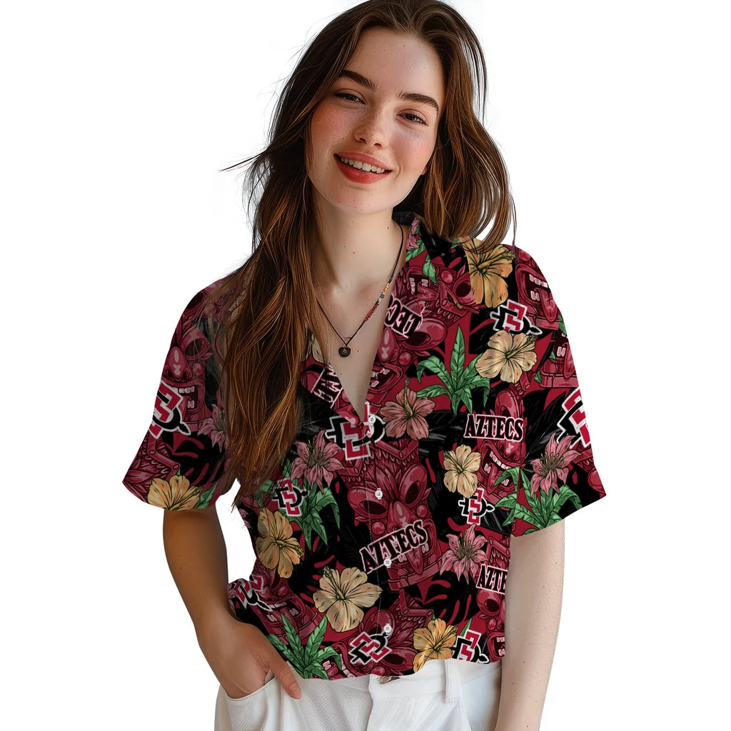 San Diego State Aztecs Hawaiian Shirt - Hibiscus Tiki Jungle | Hula Hawaiian Shirts