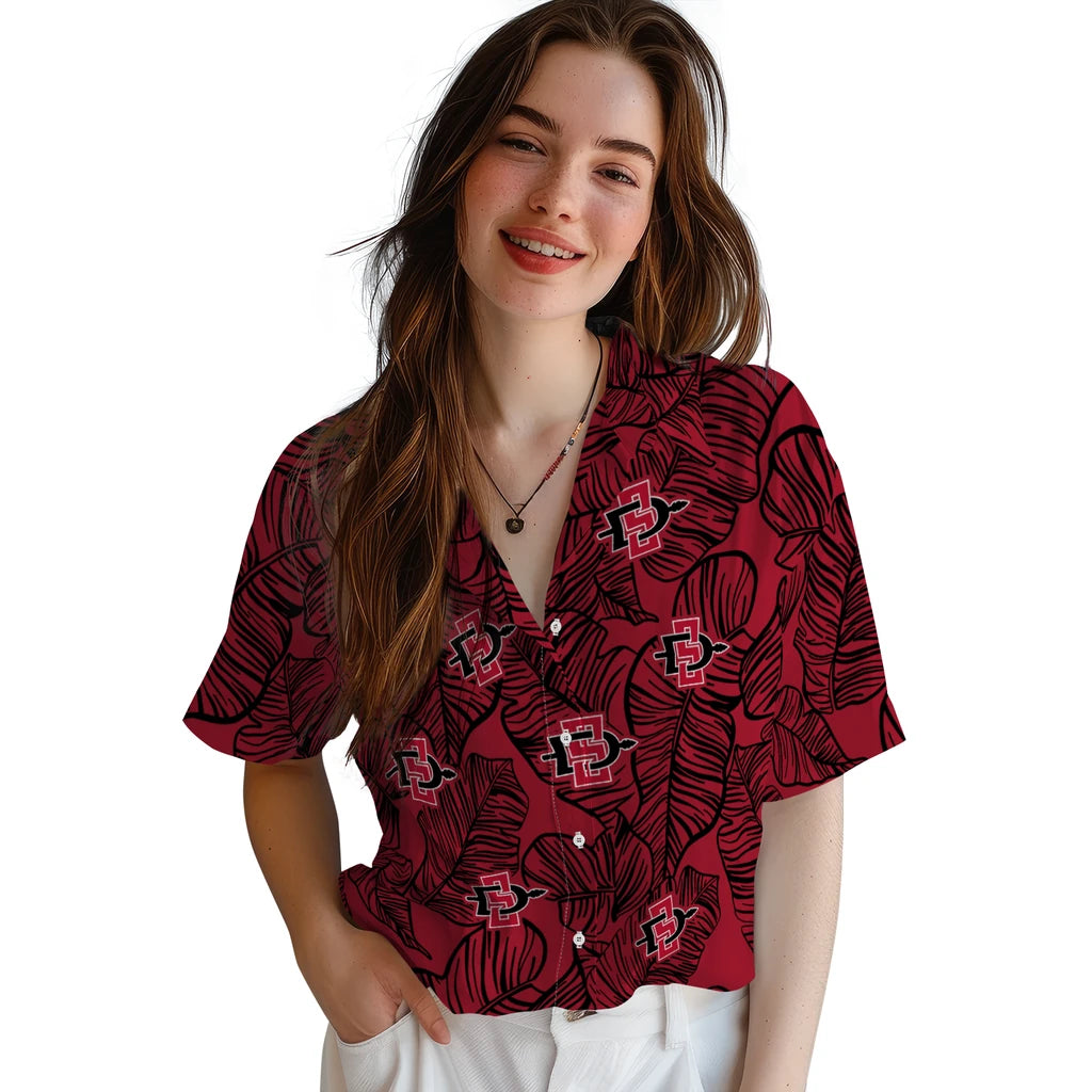San Diego State Aztecs Hawaiian Shirt - Leaf Outline | Hula Hawaiian Shirts