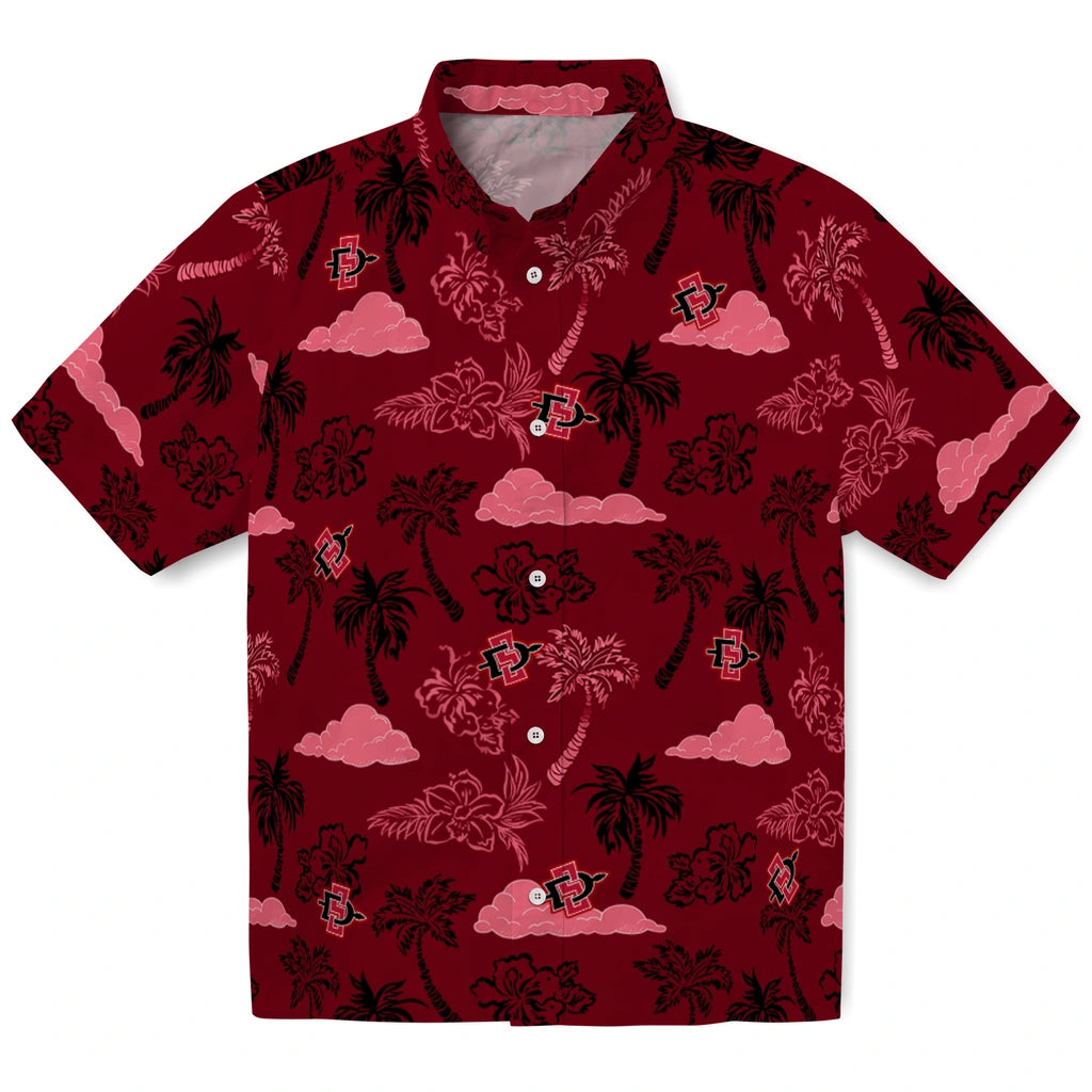 San Diego State Aztecs Hawaiian Shirt - Palm And Clouds | Hula Hawaiian Shirts