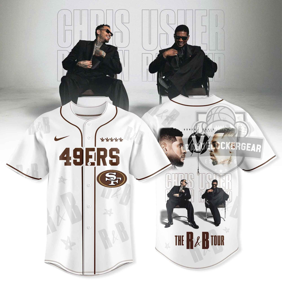 San Francisco 49ers Chris Brown Usher The R&B Tour Baseball Jersey - LeagueLockerGear