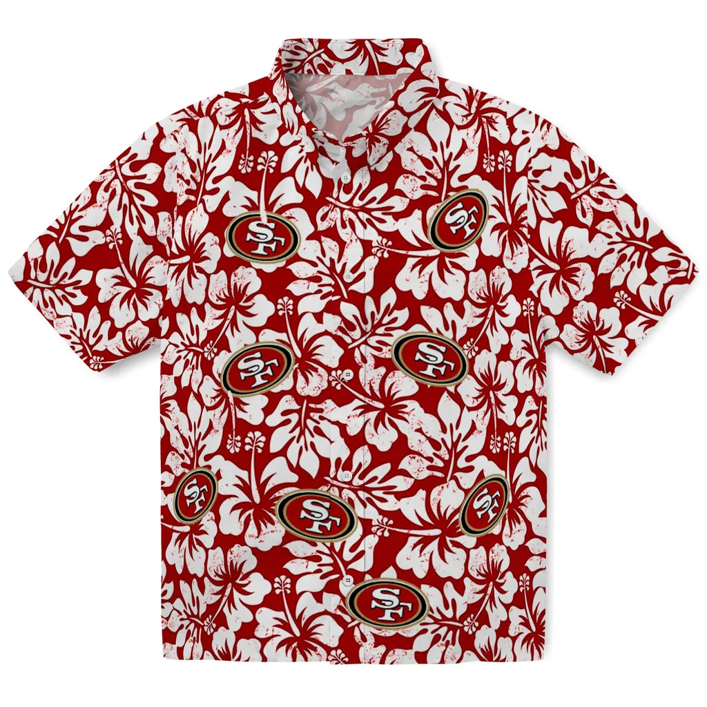 San Francisco 49ers Hawaiian Shirt - Hibiscus Motif | Hula Hawaiian Shirts