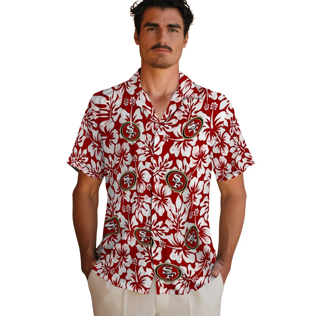San Francisco 49ers Hawaiian Shirt - Hibiscus Motif | Hula Hawaiian Shirts