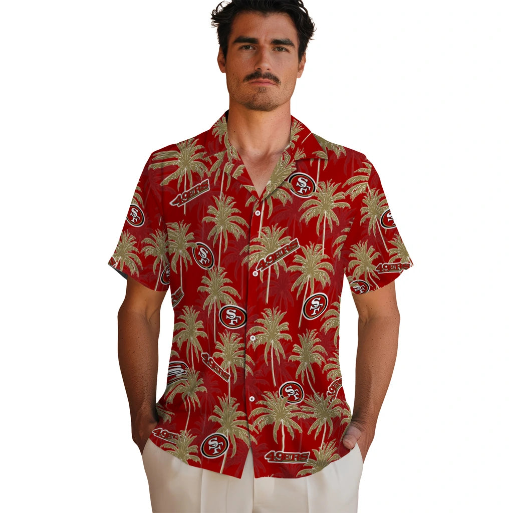San Francisco 49ers Hawaiian Shirt - Palm Tree Motif | Hula Hawaiian Shirts
