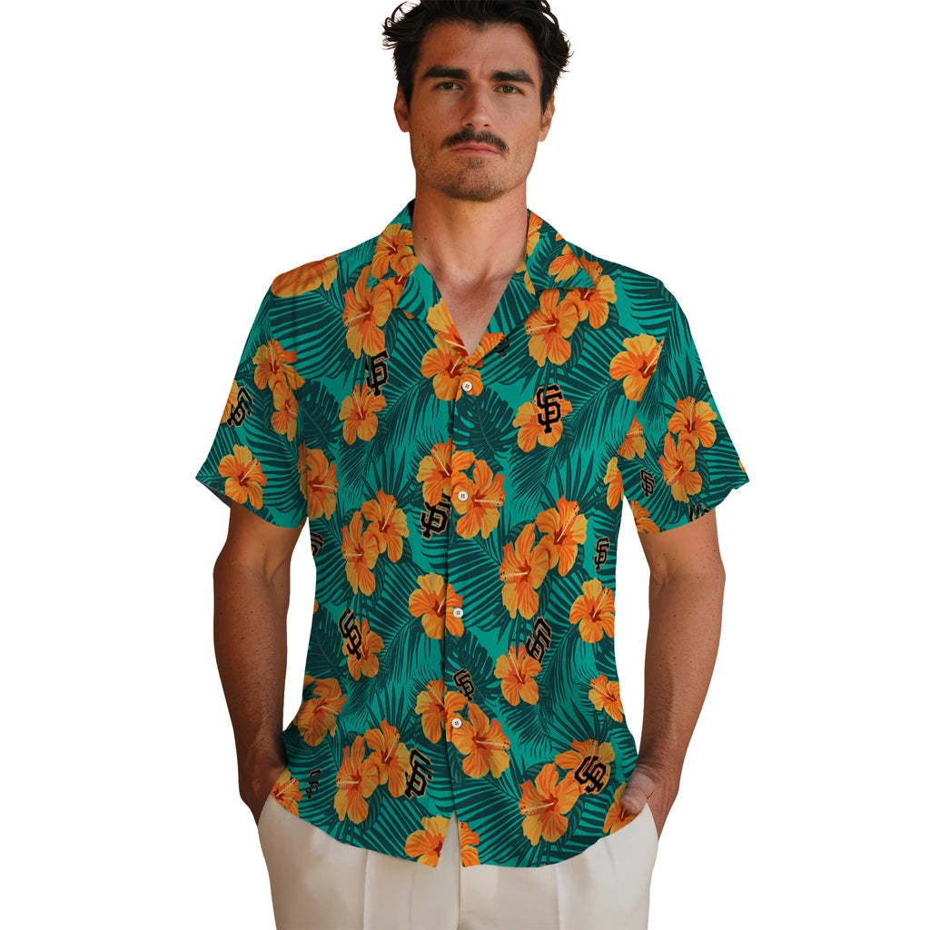 San Francisco Giants Hawaiian Shirt - Hibiscus and Palm Leaves | Hula Hawaiian Shirts