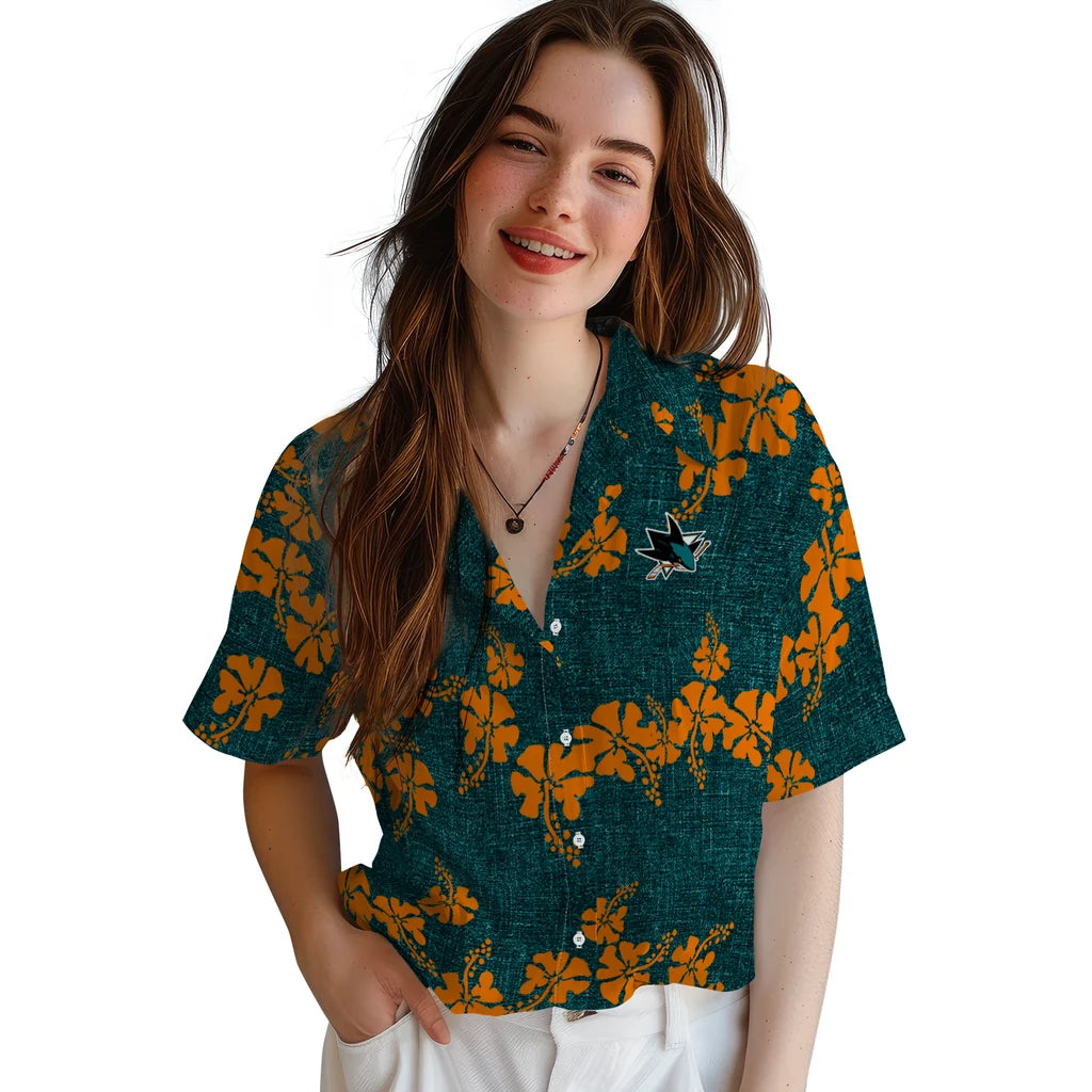 San Jose Sharks Hawaiian Shirt - 50th State Flower | Hula Hawaiian Shirts