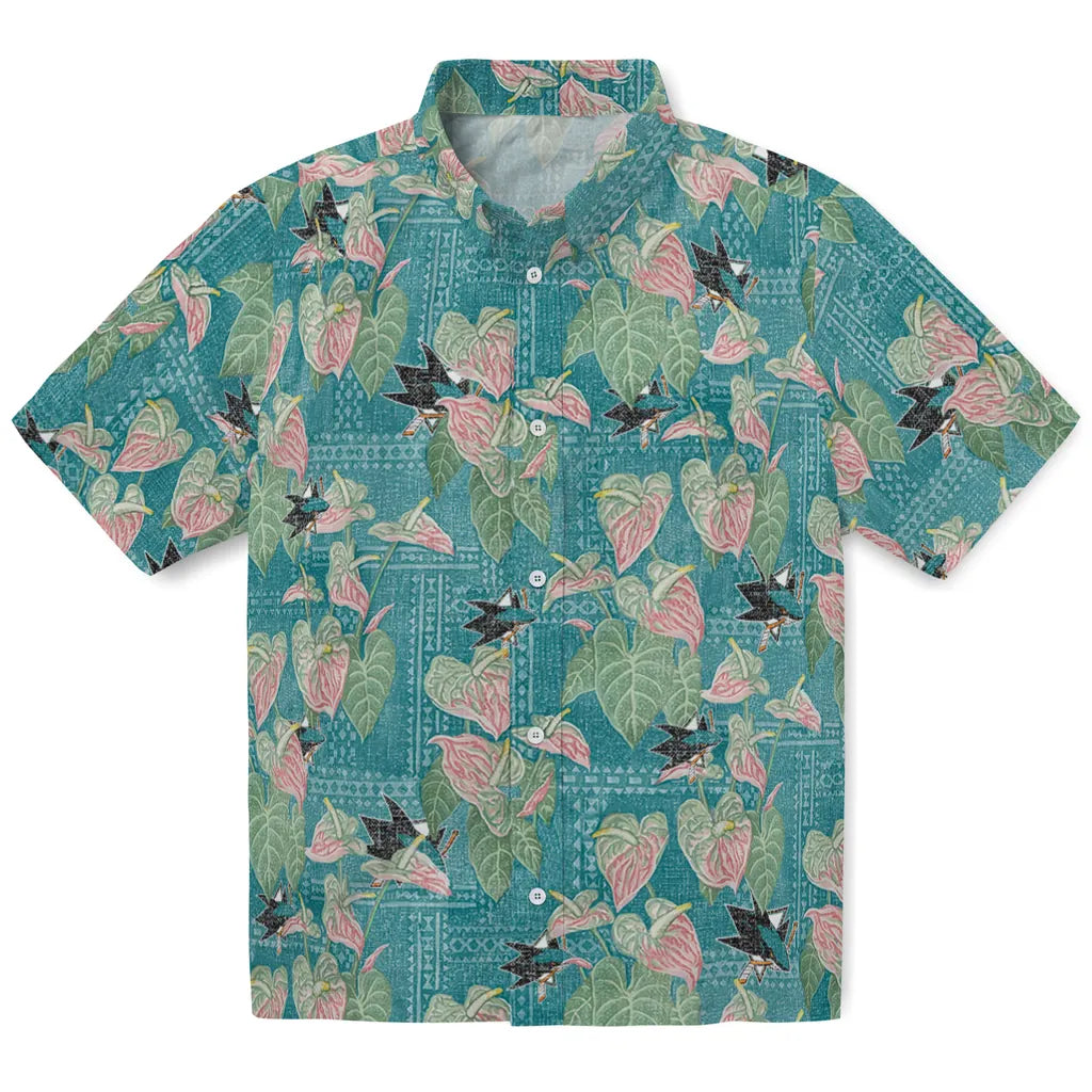 San Jose Sharks Hawaiian Shirt - Anthurium Overlay | Hula Hawaiian Shirts