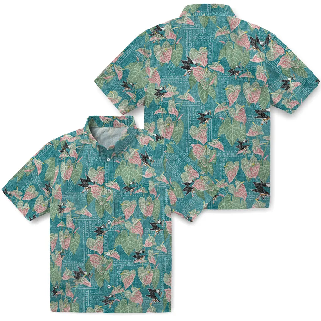 San Jose Sharks Hawaiian Shirt - Anthurium Overlay | Hula Hawaiian Shirts