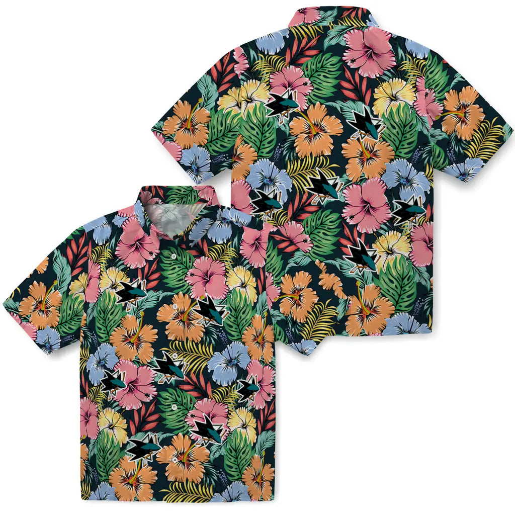 San Jose Sharks Hawaiian Shirt - Brilliant Hibiscus Garden | Hula Hawaiian Shirts